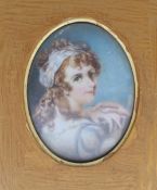 19th century British School
Head and shoulders portrait of a young lady
A miniature
7 x 5.
