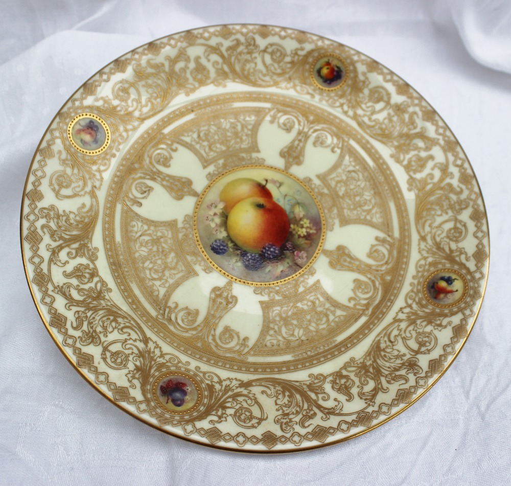 A Royal Worcester porcelain cabinet plate, painted to the centre with apples and blackberries, - Image 2 of 6