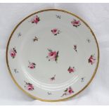 A Barr Flight & Barr porcelain plate painted with single pink roses and forget-me-nots to a gilt
