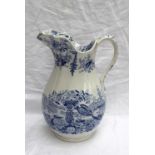 An unusually large Swansea Dillwyn pottery water jug, transfer decorated in the "Oriental basket"