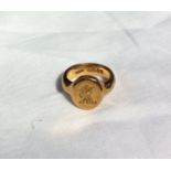 An 18ct yellow gold signet ring with lions head erased seal, approximately 13.4 grams CONDITION
