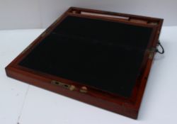 A Victorian mahogany lap top desk, the rectangular hinged top enclosing a sloping writing fall,