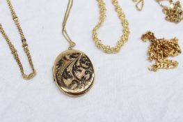 A 9ct yellow gold locket together with seven 9ct yellow gold chains,