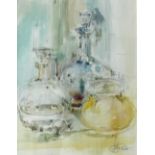 John Palmer 
Still life study of decanters and jars
Watercolour
Signed
29.5 x 23.