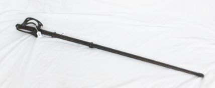 A French Cuirassiers troopers sword marked Klingenthal and dated 1814, three bar brass hilt, leather