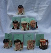 Eight Royal Doulton limited edition character jugs of famous cricketers including Jack Hobbs
