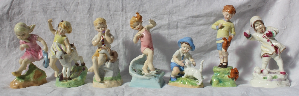 Seven assorted Royal Worcester figures modelled by F G Doughty, depicting the months of the year - Image 2 of 12