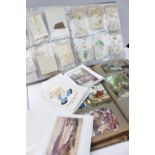 A Postcard album containing circa 440 cards including comic cards, portrait cards, greetings cards,