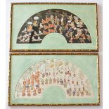 A Burmese / Thai watercolour painted onto silk depicting figures in a procession, of fan shape, 52.