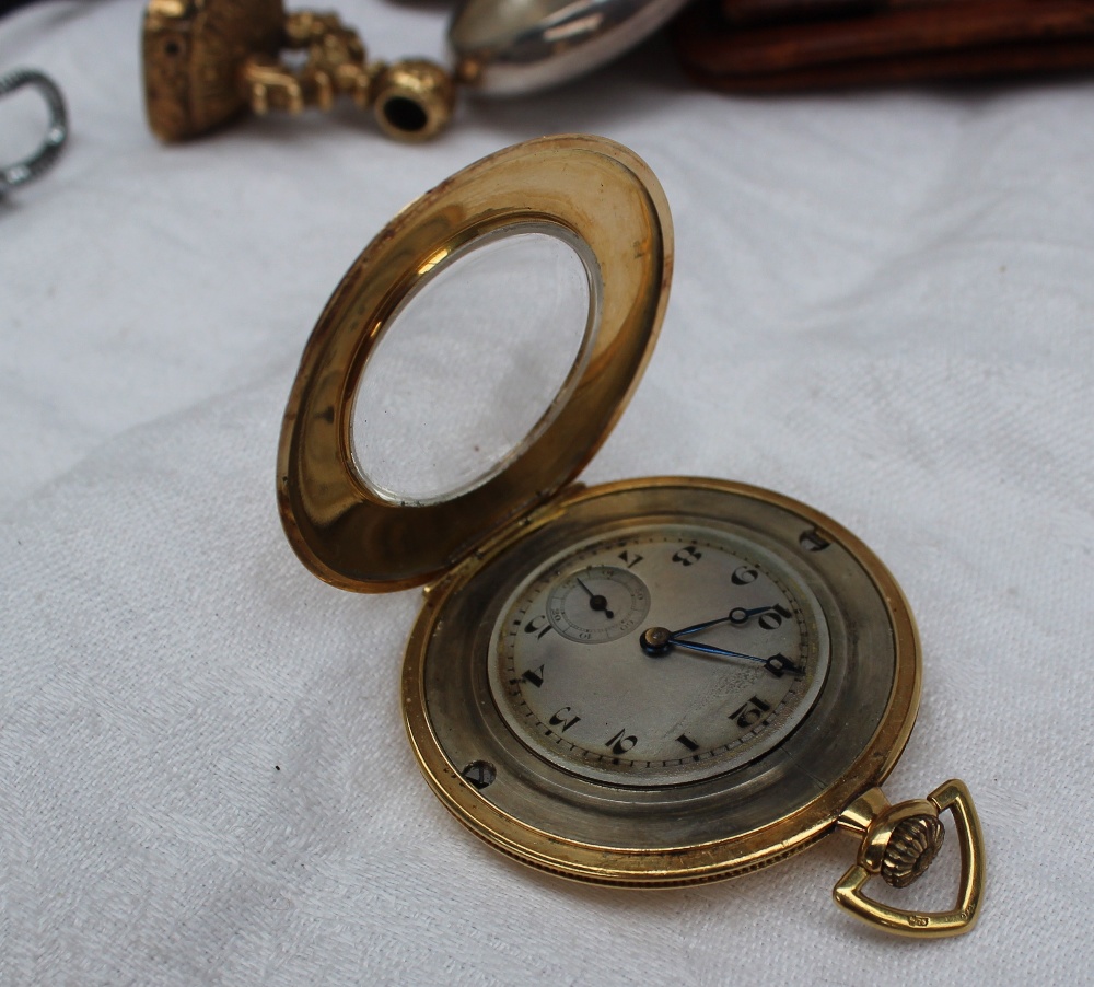 An 18ct yellow gold keyless wound open faced pocket watch, with a silvered dial, - Image 3 of 5