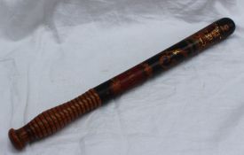 A Victorian Police truncheon, painted with a gilt crown, initials and cartouche, 43.