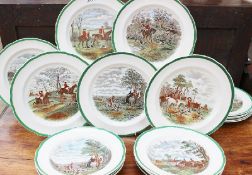A Spode part Dinner Service transfer printed and infil decorated with scenes from "The Hunt" from