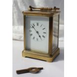 A brass cased carriage clock, with a lever platform escapement,