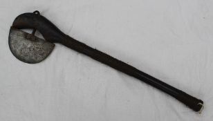 Tribal art - An African Axe, with D shaped steel blade, held in place with a steel bar,