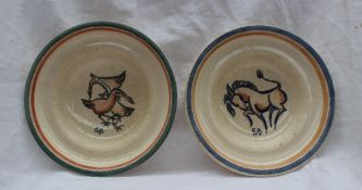 An Ernst Blensdorf bowl decorated with three geese together with another similar decorated with a