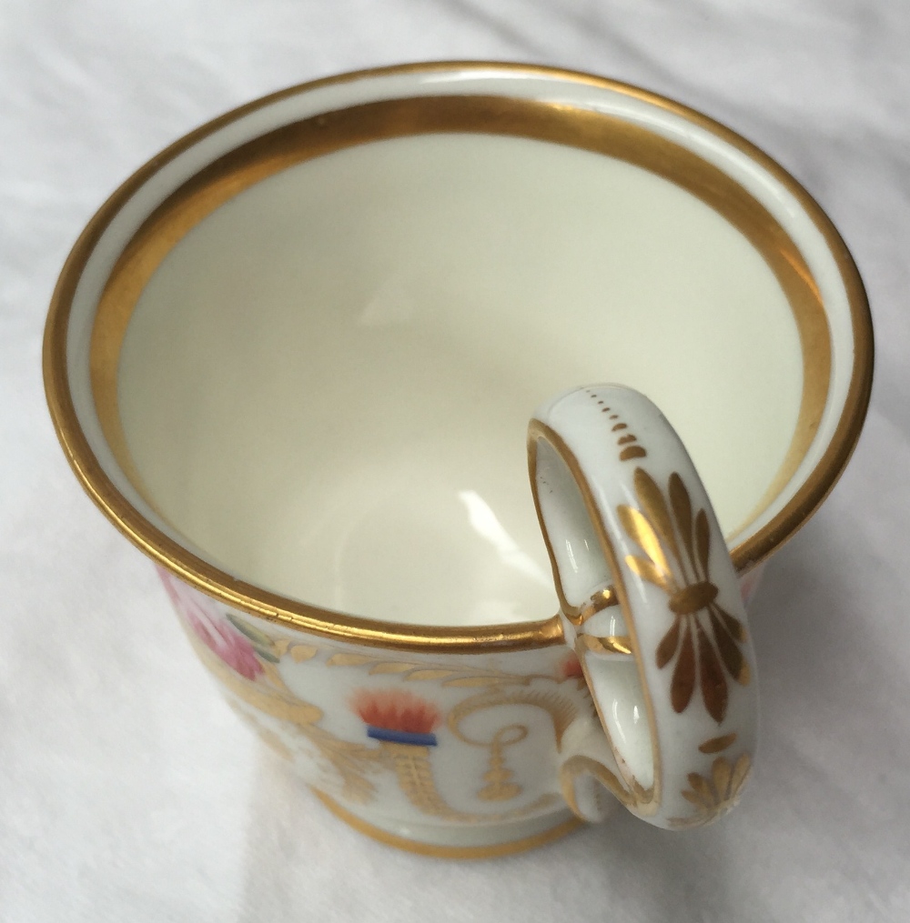 A 19th century porcelain trio, comprising  coffee cup, tea cup and saucer all painted with gilt urns - Image 9 of 9
