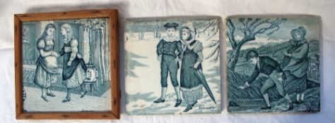 A set of three Josiah Wedgwood & Sons, Etruria, pottery tiles depicting the months of the year,