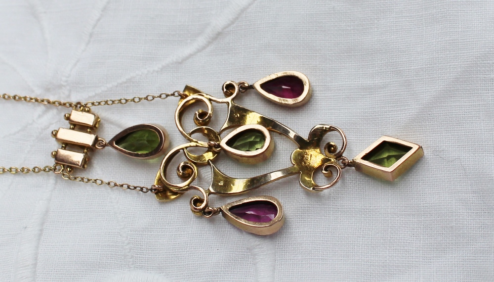 Suffragette interest - An Edwardian amethyst, seed pearl and peridot pendant, in a yellow metal - Image 4 of 4