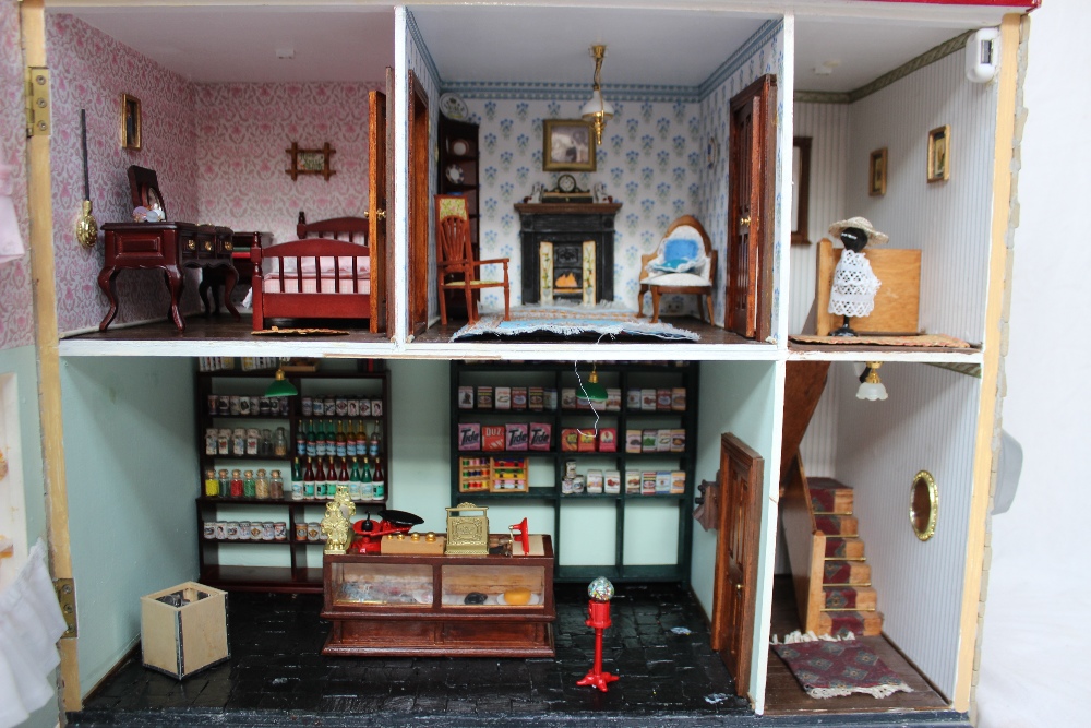A scratch built dolls house in the form of a shop with a tiled roof, - Image 3 of 7