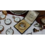 An 18ct yellow gold keyless wound open faced pocket watch, with a silvered dial,