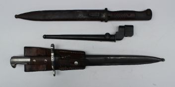 Swiss Model 1918 bayonet, blade marked 'Elsener Schwyz, Victoria', in scabbard,