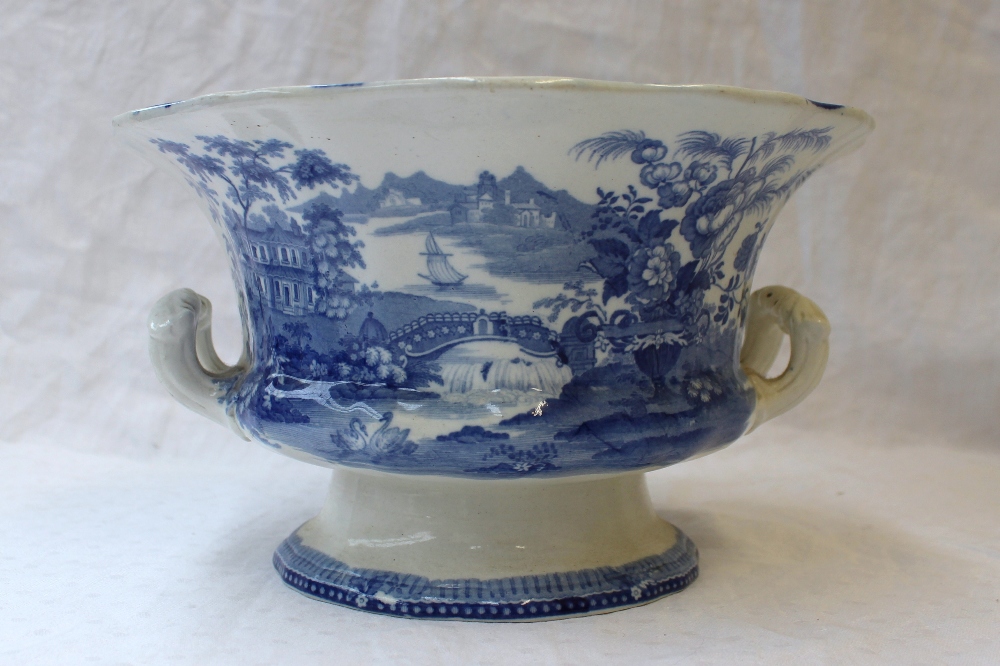 A 19th century blue and white twin handled open tureen, printed in blue and white in the 'Royal - Image 2 of 4