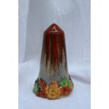 A Clarice Cliff My Garden pattern sugar sifter decorated with flowing oranges and browns,moulded,