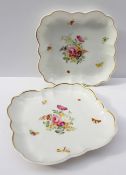 A pair of Swansea porcelain square dishes, painted to the centre with a spray of garden flowers,