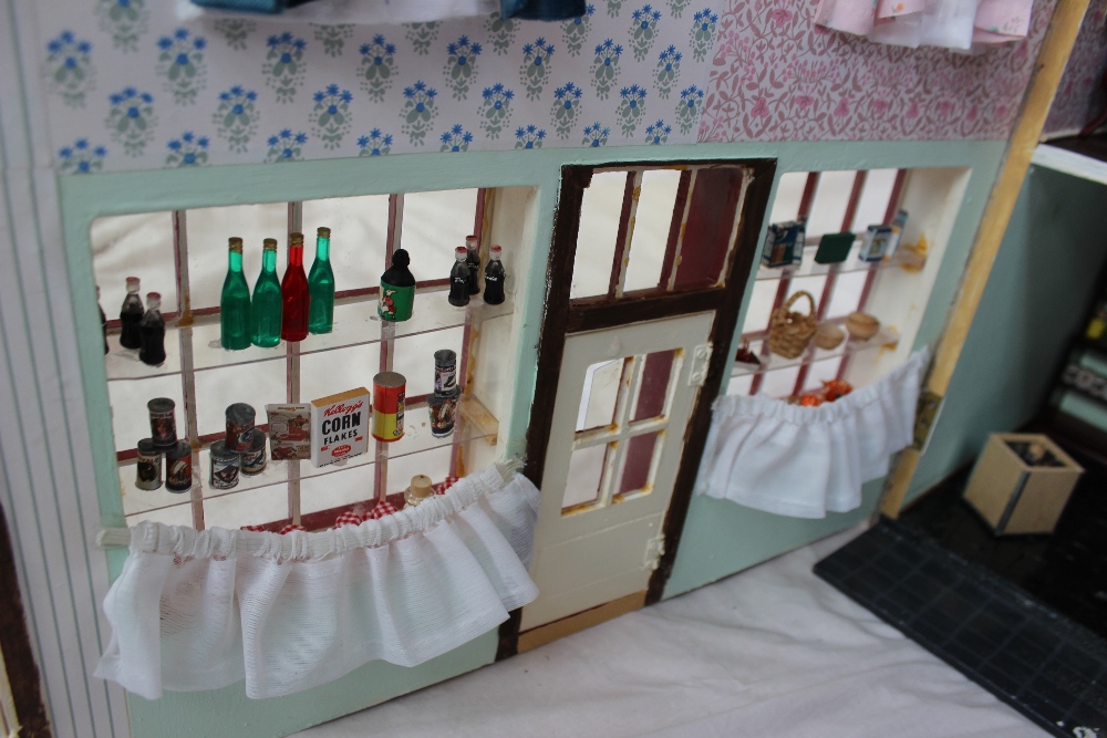 A scratch built dolls house in the form of a shop with a tiled roof, - Image 2 of 7