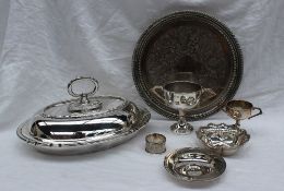 An Elizabeth II silver dish, London, 1966, together with a pierced silver dish, napkin ring,