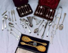 A cased set of six Victorian silver apostle spoons, London, 1880 together with  silver tea spoons,