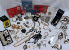 Assorted costume jewellery including lady's wristwatches, a 9ct yellow gold cameo pendant,