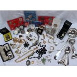 Assorted costume jewellery including lady's wristwatches, a 9ct yellow gold cameo pendant,