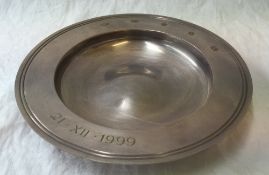 An Elizabeth II silver circular dish, with a line decorated rim, inscribed "21.XII.