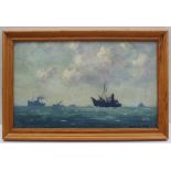 Gyrth Russell
A shipping scene
Oil on canvas laid onto board
Signed
17 x 28cm