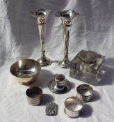 A Victorian silver pedestal bowl, of circular form, London, 1877, together with silver napkin rings,