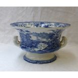A 19th century blue and white twin handled open tureen, printed in blue and white in the 'Royal