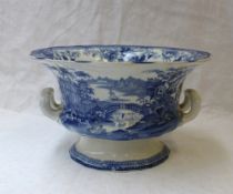A 19th century blue and white twin handled open tureen, printed in blue and white in the 'Royal