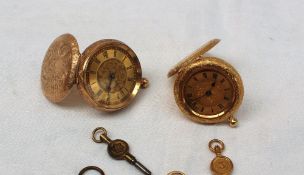 An 18ct yellow gold fob watch, the gilt dial with floral engraved centre,