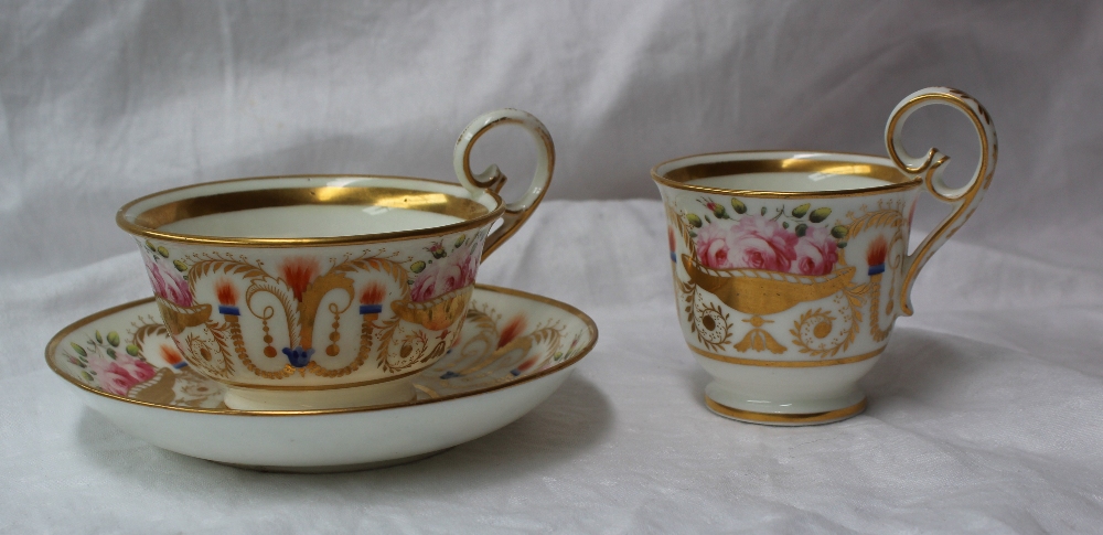 A 19th century porcelain trio, comprising  coffee cup, tea cup and saucer all painted with gilt urns - Image 3 of 9