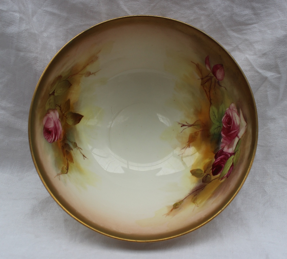 A Royal Worcester porcelain bowl painted with roses and leaves to a blush ivory ground, signed R - Image 4 of 9