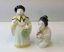 A Royal Worcester 'Mandarin' candlesnuffer, together with another 'Japanese Girl', black printed