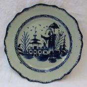 An 18th century pearlware feather edge pottery plate decorated in the Long Eliza pattern, with a