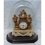 A 19th century gilt metal and alabaster mantle clock, with a lady and a gentleman surmount,
