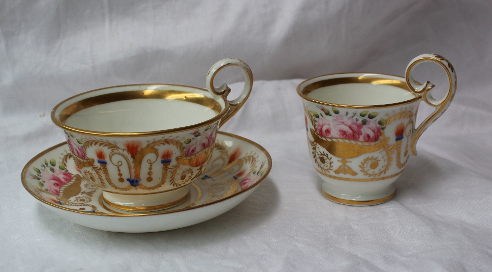 A 19th century porcelain trio, comprising  coffee cup, tea cup and saucer all painted with gilt urns - Image 2 of 9