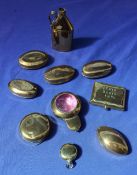 A collection of late 19th / early 20th century oval brass tobacco twist tins, some inscribed, "