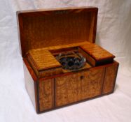 A 19th century Hungarian ash tea caddy of rectangular form enclosing a pair of lidded compartments
