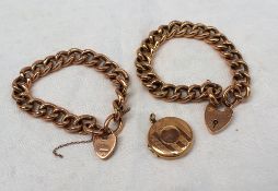 Two 9ct yellow gold open link bracelets with padlock clasps, together with a 9ct yellow gold locket,