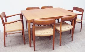 A set of six Niels Moller teak dining chairs (includes two carvers),for J L Moller, teak and beech