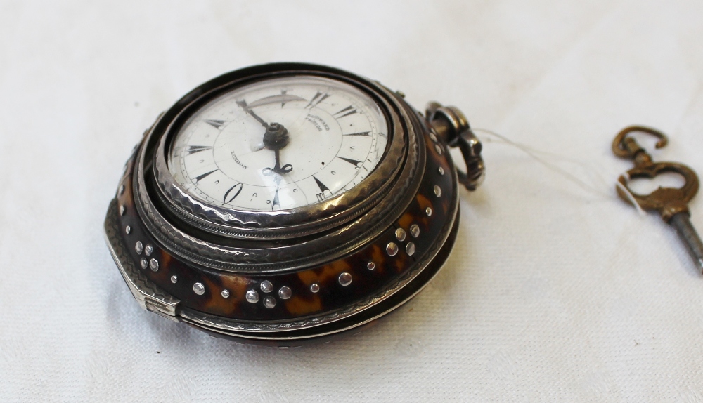 A Victorian Silver and Tortoiseshell Triple Cased Verge Pocket Watch, made for the Turkish Market,